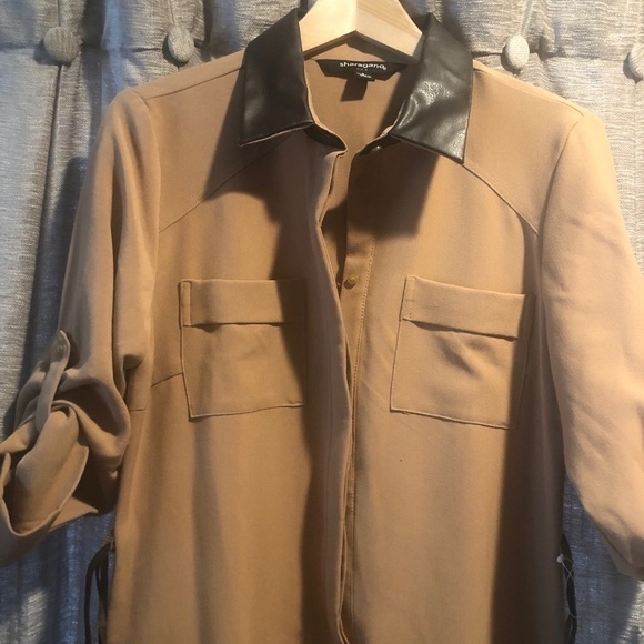 NWT Shargano Tan Belted Shirt Dress - Picture 4 of 6